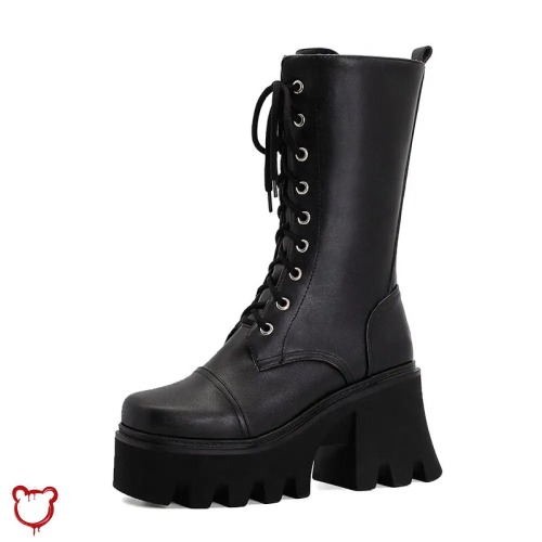'Wicked' Chunky Lace-Up Goth Boots. - black / 9.5