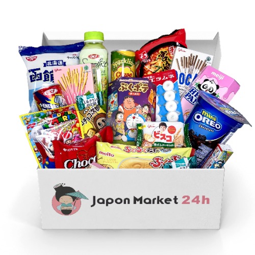 Caja Sorpresa JapanBox: Surtido de Dulces Japoneses, Snacks, Ramen y Bebidas Japonesas. Cesta Regalo de Comida Japonesa: Smoothies, Chocolate, Caramelos, Refrescos, Galletas Shinchan, Chuches de Japon