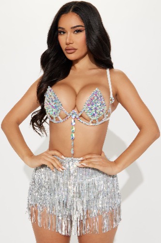 Show Stopper Hand Beaded Underwire Festival Bra - Iridescent | M
