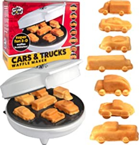 Car & Trucks Waffle Maker - Make 7 Different Race Cars, Trucks, and Automobile Vehicle Shaped Pancakes - Electric Non-Stick Pan Cake Kid's Waffler Iron, Fun Easter Basket Stuffer Gift for Breakfast