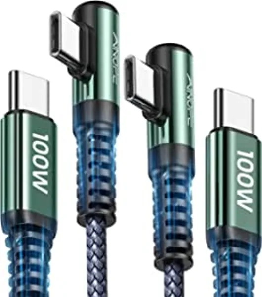 2-Pack 100W USB C to USB C Cable 6.6ft, Type C to Type C Cable, AINOPE USBC to USBC Fast Charging Cable Right Angle Compatible with MacBook Air/Pro, iPad Pro 12.9/11/Air/Mini, Samsung S22/21/20/Note20 - Grey