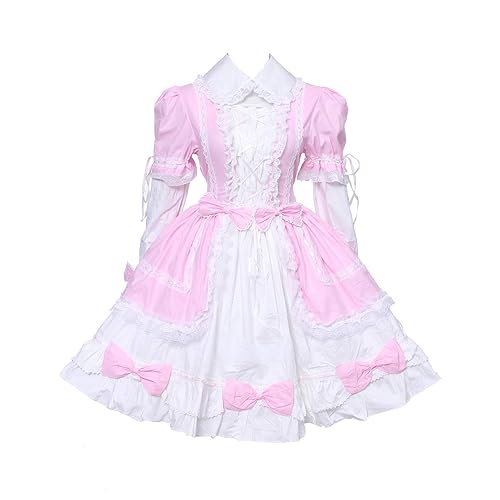 Nuoqi Women's Lolita Lace Retro Court Prom Puff Dress French Apron Maid Princess Bowknot Multi Layers Skirts for Girls - X-Large - Pink White