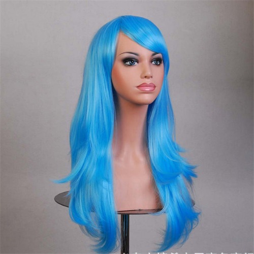 Solid Color Long Wigs - Neon Blue