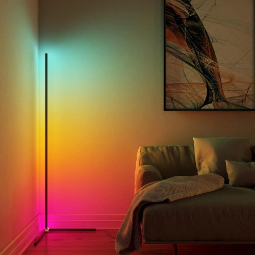 Modern Bright LED Corner Floor Lamp with Remote - Smart Bluetooth App Control RGB Color Changing Standing Lamp Corner Wall Lighting for Home Décor, Living Room, Bedroom, Party