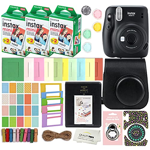 Fujifilm Instax Mini 11 Instant Camera with Case, 60 Fuji Films, Decoration Stickers, Frames, Photo Album and More Accessory kit (Charcoal Grey)… - Charcoal Grey