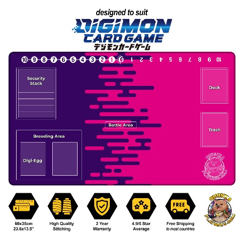 Colour Lines Design - Digimon Quokka TCG Playmat - Digimon Card Outlines / Black Stitched / 2mm