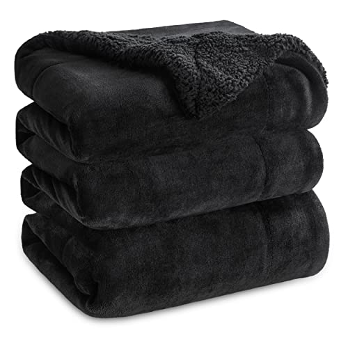 Bedsure Sherpa Fleece Blankets Queen Size for Bed - Thick and Warm Blanket for Winter, Soft Fuzzy Plush Queen Blanket for All Seasons, Black, 90x90 Inches - 02 - Black - Queen (90" x 90")