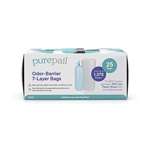 PurePail Classic Odor-Barrier 7-Layer Refill Bags (25 Count) – Block Odors with No Added Fragrance – Less Waste, No Cutting & No Canisters – for Use with PurePail Classic - Classic Refill Bags