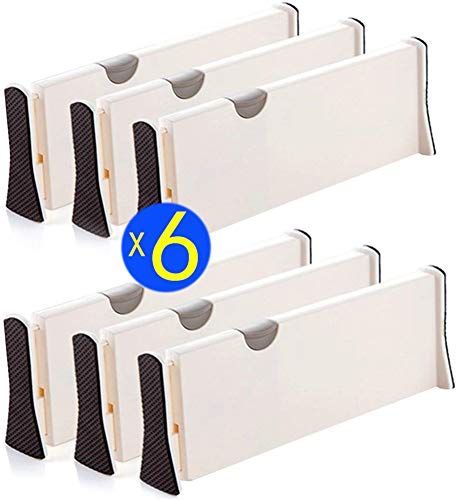 Ormeli Drawer Dividers Expandable Adjustable Dresser Drawer Organizers Divider for Clothes, Silverware and Utensils fit Kitchen, Bedroom, Bookcase, Baby Drawer with Instructions - 4"Tall 11"-17"Long - 6 Package