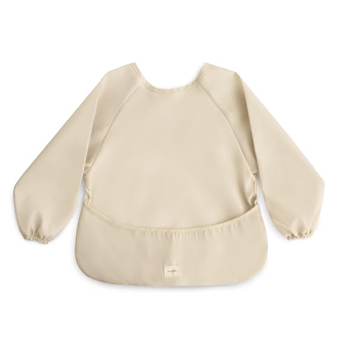 mushie Long Sleeve Baby Bib | Mess Free & Waterproof Fabric for Toddlers | Adjustable Fit for Ages 6-24 Months - Fog
