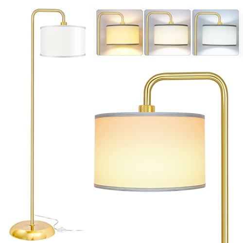 [Upgraded] LED Floor Lamp for Living Room, 3 Color Temperature Floor Lamp with Foot Switch Modern Standing Lamp Tall Pole Floor Reading Lamp for Bedroom, Study Room, Office, 9W Bulb Included, Gold - Gold