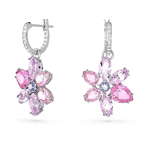 Swarovski Gema Ohrstecker, Rhodinierte Ohrringe mit Rosafarbenen Swarovski Kristallen - Rosa Ohrstecker