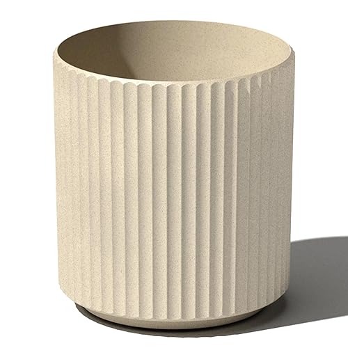 Veradek Demi Series Round Planter for Porch, Patio, Backyard | Durable Plastic-Concrete Material | Modern Décor for Tall Plants, Flowers - Sand - 12 Inch