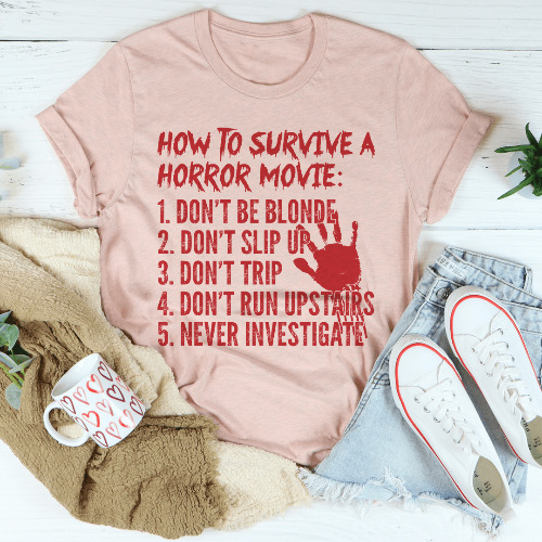 How To Survive A Horror Movie Tee - Heather Prism Peach / L