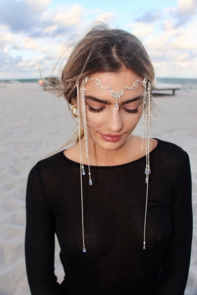 LULU FACE CHAIN / Silver Headpiece / Hair Jewellery / Festival and Rave Accessory / Face Jewelry / Bohemian Accessory / Festival Outfit