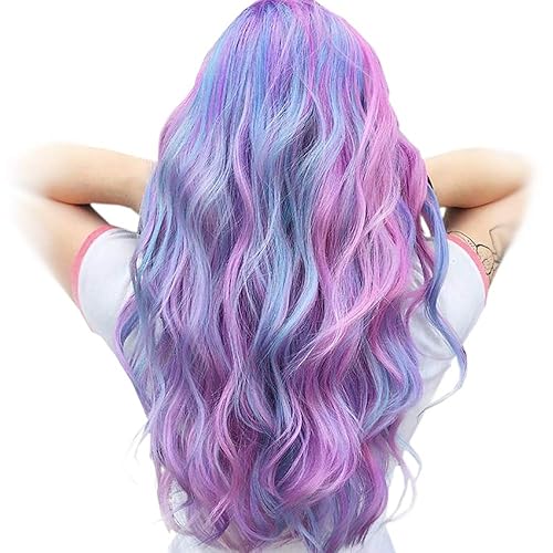 STfantasy Unicorn Wig Ombre Long Curly Wavy Synthetic Hair for Women Fancy Dress Anime Cosplay Party