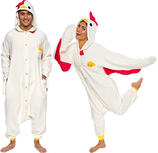 Adult Onesie Halloween Costume - Animal and Sea Creature - Plush One Piece Cosplay Suit for Adults, Women and Men FUNZIEZ! - X-Large - Chicken