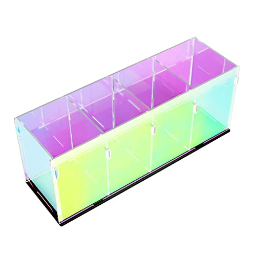 ogeee Colorful Transparent Pencil Holders,Acrylic Pen Holder,Makeup Organizer 4 Compartments for Desk,Vanity,Office (Assembly Required) - Colorful