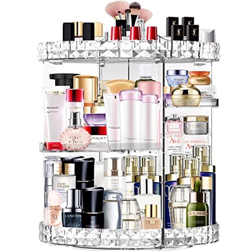 MISERWE Makeup Organizer 360 Degree Rotating 7 Adjustable Layers Large Capacity Cosmetic Organizer Transparent Make Up Organizers and Storage - Clear