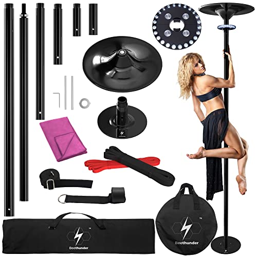 Beethunder Black Pole Portable Stripper Pole for Home | Spinning Pole and Static Dancing Pole for Fitness | Adjustable Height 7-10.7ft with Carry Bag and Light, Ideal Stripper Pole for Your Bedroom.