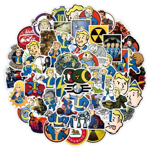 50Pcs Fallout Stickers GMVAESKY Fallout Merchandise Stickers for Bottle Suitcase Laptop Computer Refrigerator Birthday Party Children's Toys Stickers