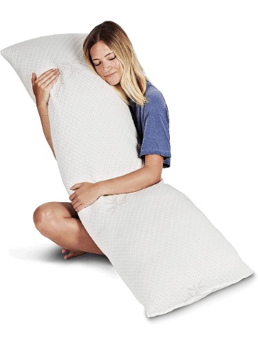 Snuggle-Pedic Long Body Pillow for Adults - Big 20x54 Pregnancy Pillows w/ Shredded Memory Foam & Bamboo Cooling Pillow Cover - Cuddle Pillow for Bed, Firm Maternity Side Sleeper Pillow Insert to Hug