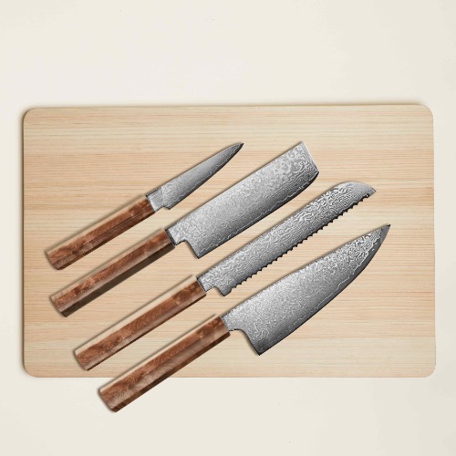 Kumo Knife Set with Cutting Board - Stabilized Maple