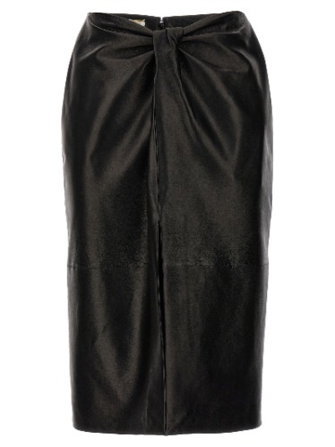 Ruched Detail Leather Skirt Skirts Black - 38FR