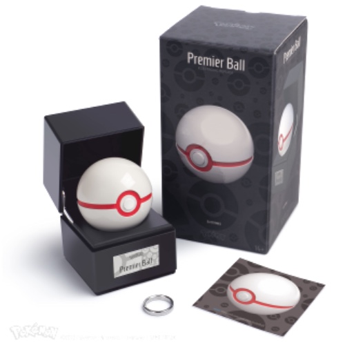 The Wand Company Premier Ball Authentic Replica - Realistic, Electronic, Die-Cast Poke Ball with Ball and Display Case Light Features Officially Licensed by Pokemon