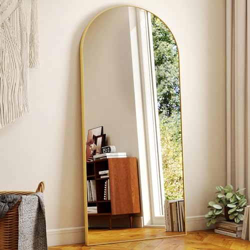 HARRITPURE 71"x30" Arched Full Length Mirror Free Standing Leaning Mirror Hanging Mounted Mirror Aluminum Frame Modern Simple Home Decor for Living Room Bedroom Cloakroom, Gold - Gold-rect Edge - 71"x30"