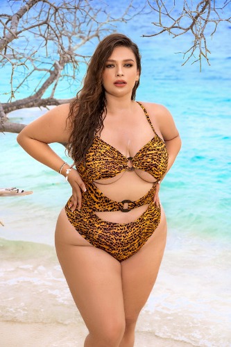 Mapale 67027X Plus Size Cut Out Strappy Swimsuit - 1X/2X / Animal Print