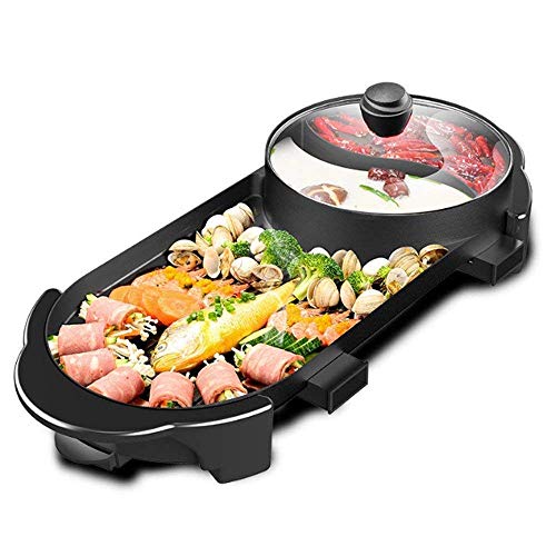 SEAAN Hot Pot with Grill, Korean BBQ Grill Indoor Hotpot Pot Electric Combo, Shabu Shabu Pot with Divider KBBQ Grill Smokeless Non-stick Separate Dual Temperature Control, for 2-12 People, 110V - Integrated