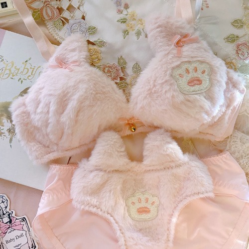 Fuzzy Teddy Lingerie Set - Pink Paw / XXL