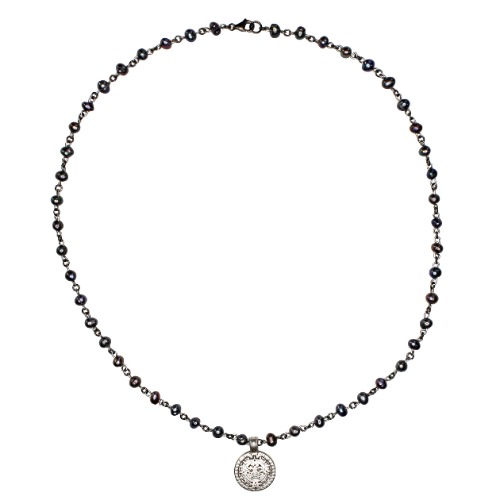 Black Pearl Coin Necklace - 18"