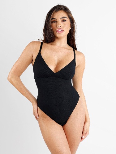 The Shapewear Bodysuit Deep V-Neck Modal Slip Thong | Black / L