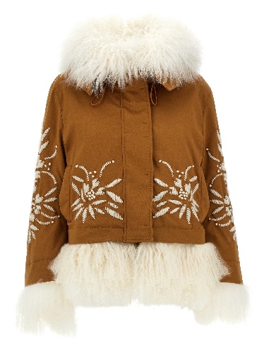 Fur Embroidery Parka Casual Jackets, Parka Brown - 40IT