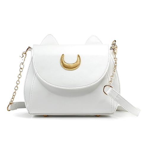 OCT17 Moon Luna Design Purse Kitty Cat satchel shoulder bag Designer Women Handbag Tote PU Leather Sailer Style - White