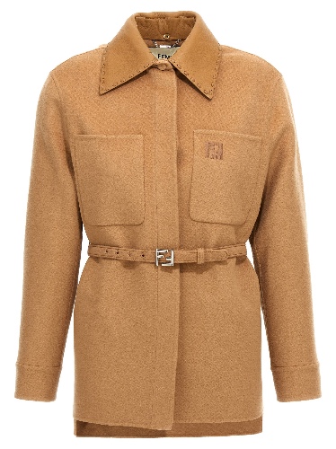 Logo Embroidery Cashmere Jacket Casual Jackets, Parka Beige - 38IT