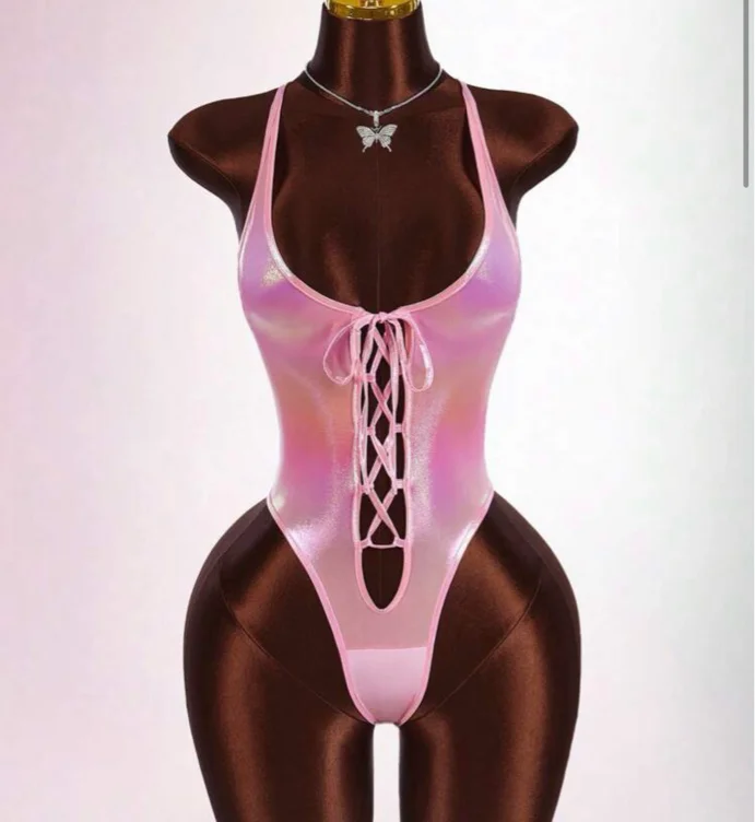 Amplova Women's Ombre Cami Sexy Criss-Cross Bodysuit Pink Bodysuit