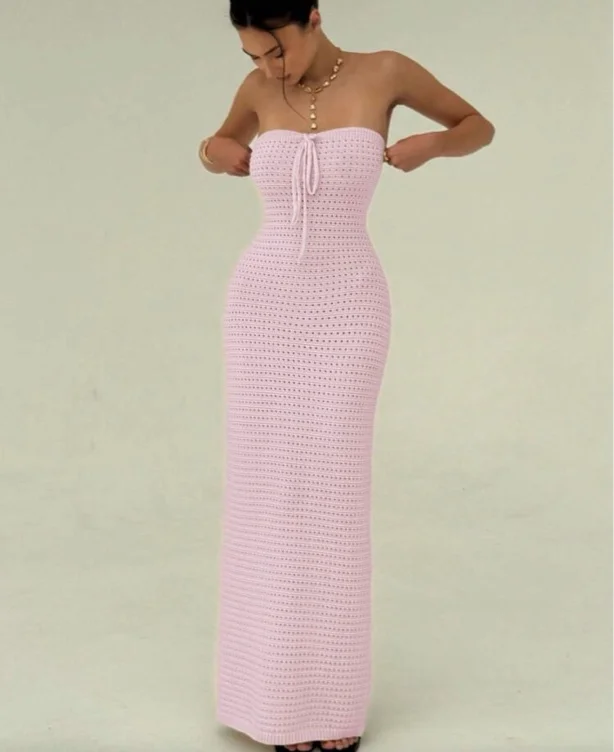 Aloruh Handmade Crochet Tight Fitted Maxi Summer Vacation Dress For Women