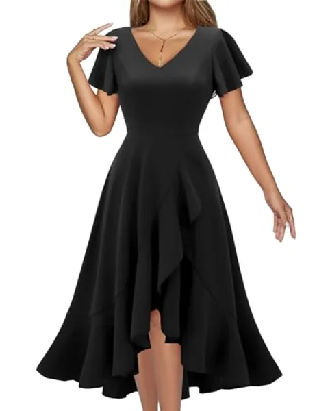 DRESSTELLS Women's Formal Cocktail Dresses 2024 Wedding Guest Bridesmaid Homecoming Fall Dress V-Neck Tea Party Dresses