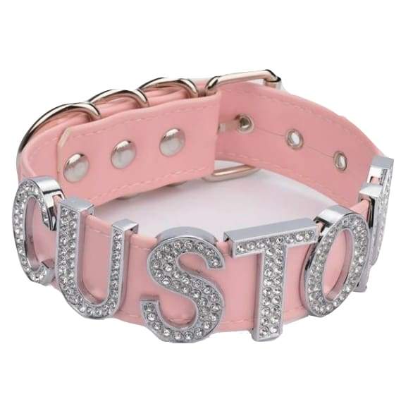 Custom Rhinestone Collar - Pink Silver