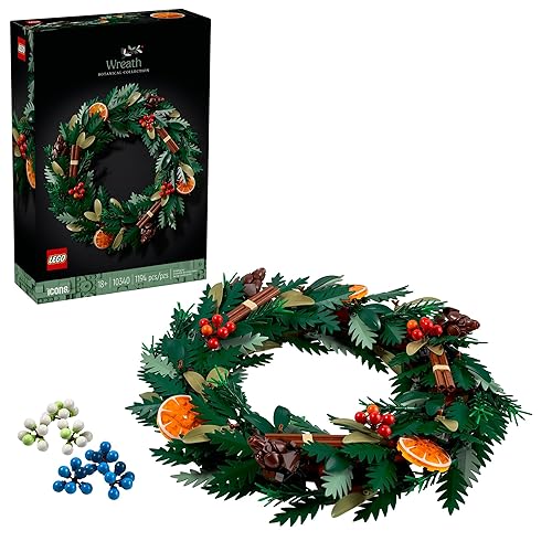 LEGO Icon Wreath Building Set - Artificial Christmas Wreath for Decoration W/Four Hanging Loops for Display Ideas for Mom, Dad, & Significant Others - 10340
