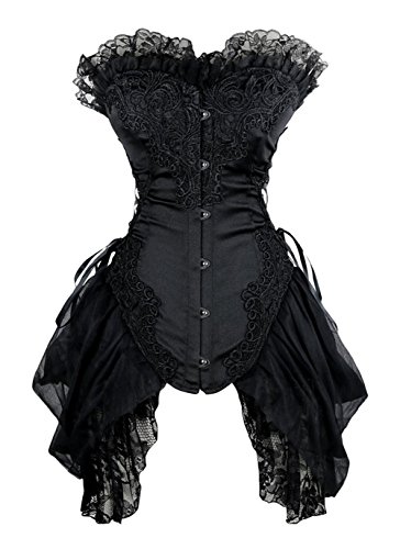 Europax Halloween Victorian Gothic Lingerie Overbust Corset Dress Bustier Lace Skirt - X-Large - Black