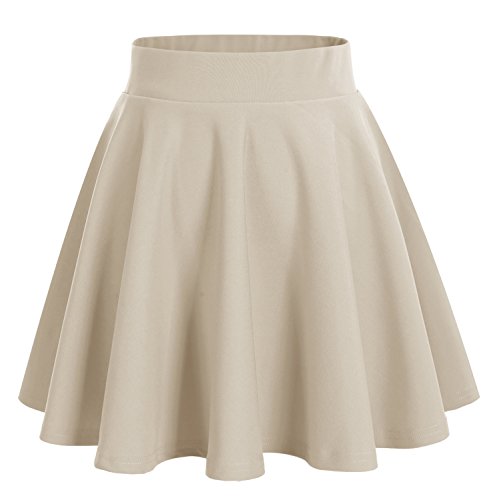DRESSTELLS Women's Mini Pleated Skater Skirt Versatile Stretch Waist Plain Flared Casual Basic Skirt - Apricot - X-Large