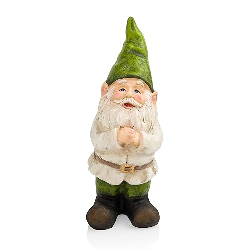 Alpine Corporation 12" Tall Outdoor Garden Gnome Folding Hands Yard Statue Decoration - Garden Gnome Folding Hands