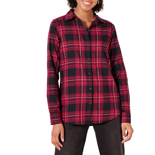 Amazon Essentials Womens Long-Sleeve Classic-fit Lightweight Plaid Flannel Shirt - X-Large - Black/Pink Chelsea Tartan