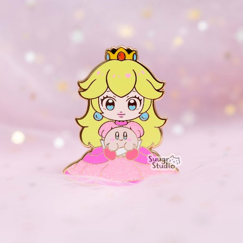 Princess x Poyo (Peach) Hard Enamel Pin - [A Grade] / Simple Rubber Back