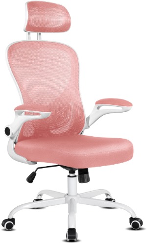 Ergonomic Chair, Mesh Office Chair, Mesh Chair, Computer Desk Chair with Adjustable Lumbar Support and Flip-up Armrest, Office Chair, Ergonomic Office Chair with Headrest for Office (Pink) - Pink