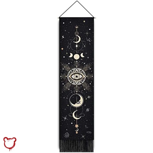 Tassel Celestial Moon Phase Tapestry - 32.5x130 CM / Black